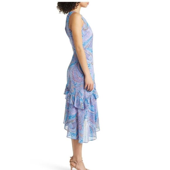 NWT Sam Edelman Summer Paisley Ruffled Midi | Blue Multi Asymmetrical Hem | Sz 4 - Picture 6 of 15